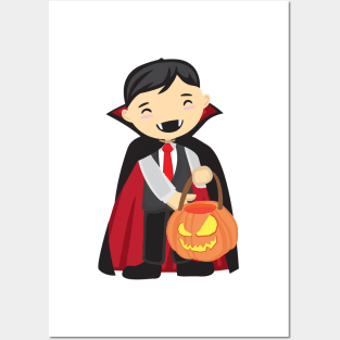 Cute Vampires Funny with Pumpkin Halloween Design Posters and Art